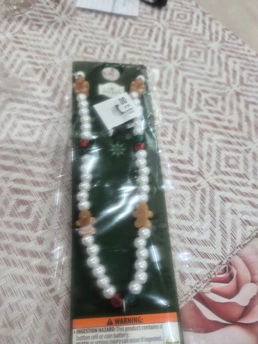 Beaded Necklace in White & Green NWT